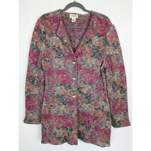Talbots Cardigan Sweater Chunky Knit Wool Multicolor Boho Fall Winter Size XL